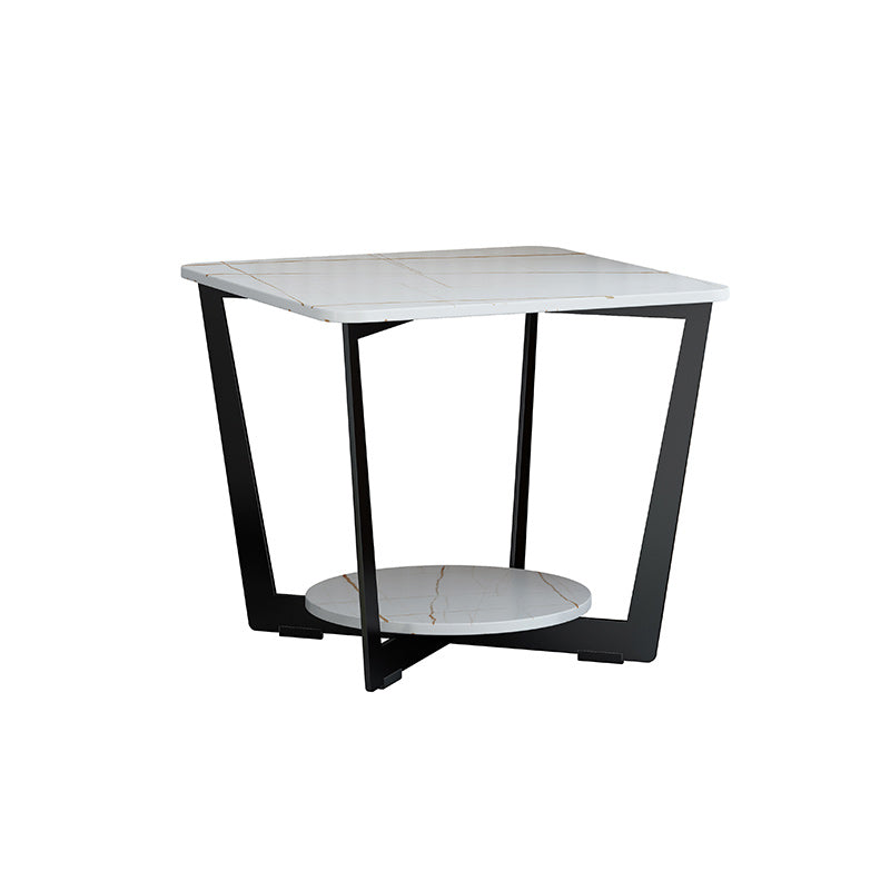 Contemporary Cross Legs End Table Square Slate Top End Table with Shelf