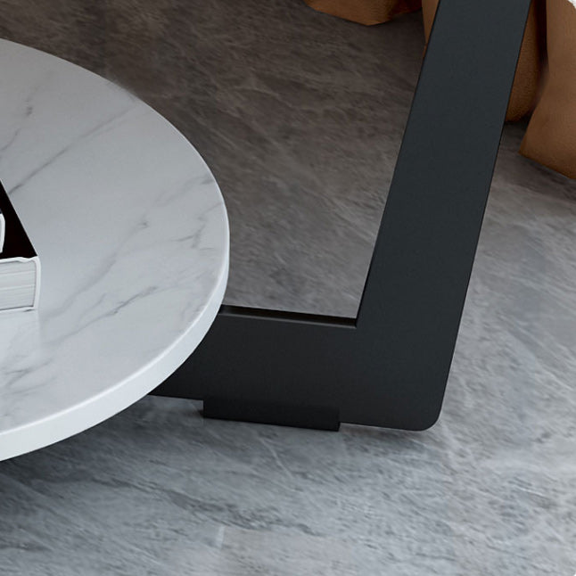 Contemporary Cross Legs End Table Square Slate Top End Table with Shelf