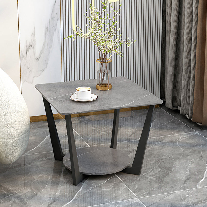 Contemporary Cross Legs End Table Square Slate Top End Table with Shelf