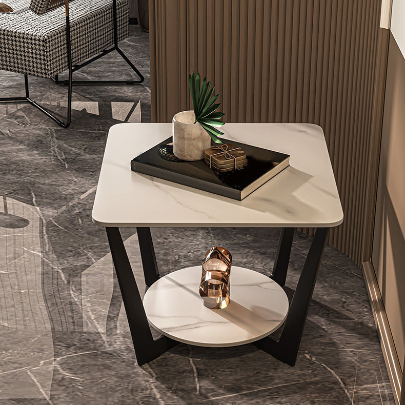 Contemporary Cross Legs End Table Square Slate Top End Table with Shelf