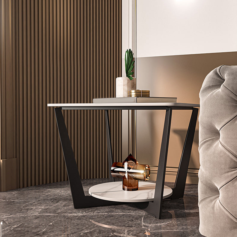 Contemporary Cross Legs End Table Square Slate Top End Table with Shelf
