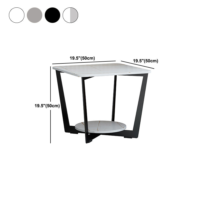 Contemporary Cross Legs End Table Square Slate Top End Table with Shelf