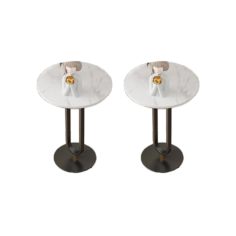 Modernistic Metal Pedestal End Table Slate Top Round Side End Table