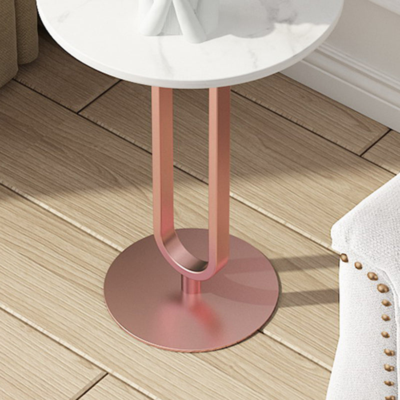 Modernistic Metal Pedestal End Table Slate Top Round Side End Table