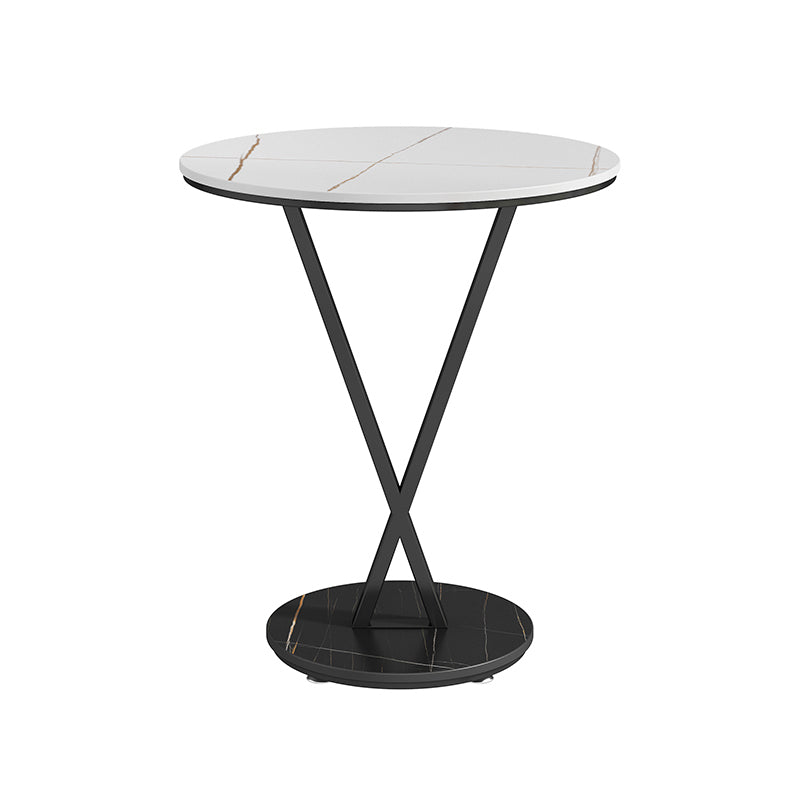 Modernistic Slate Top Round Side End Table Metal X-base End Table
