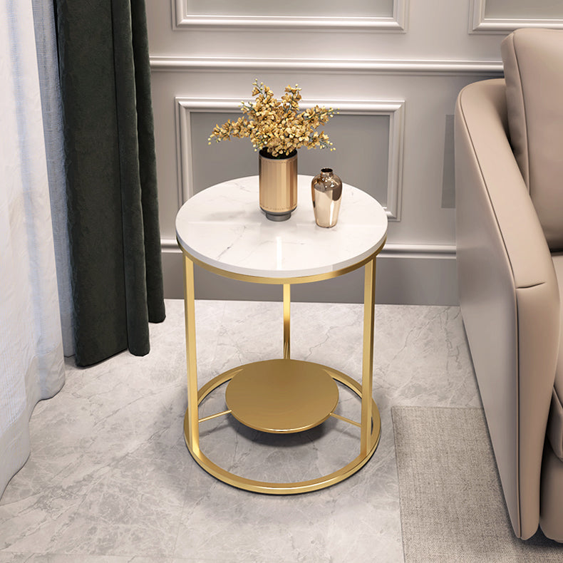 Modernistic Metal Frame Nesting Tables Slate Top Round End Table