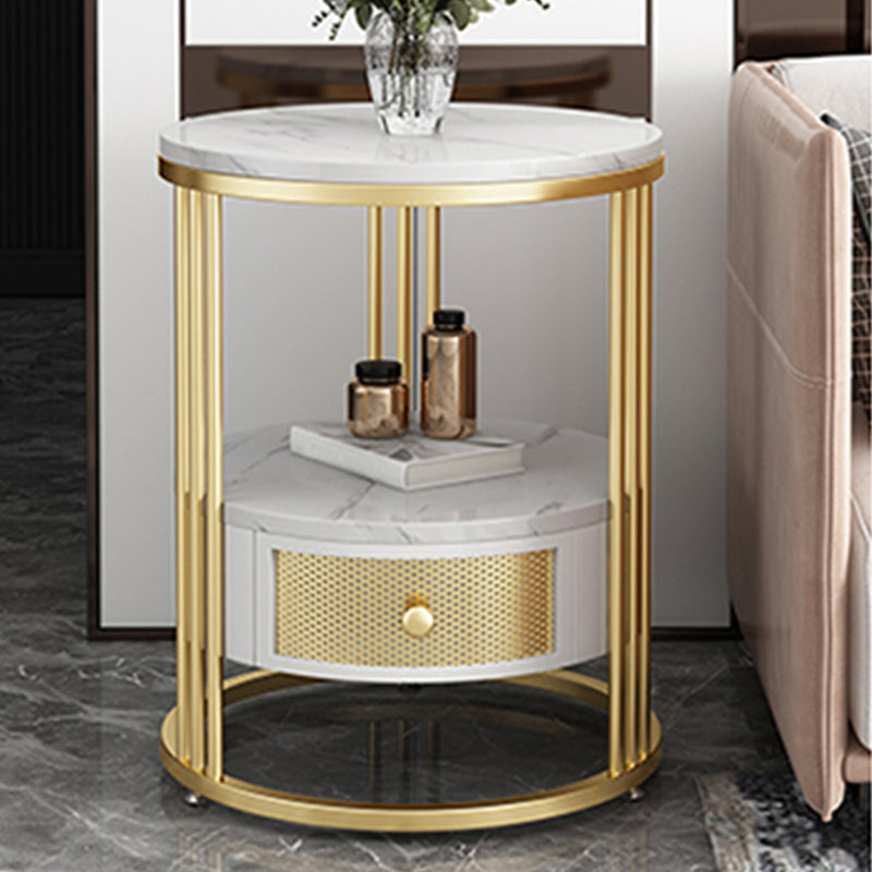 Contemporary Slate Top Round Side End Table Frame End Table with Drawer
