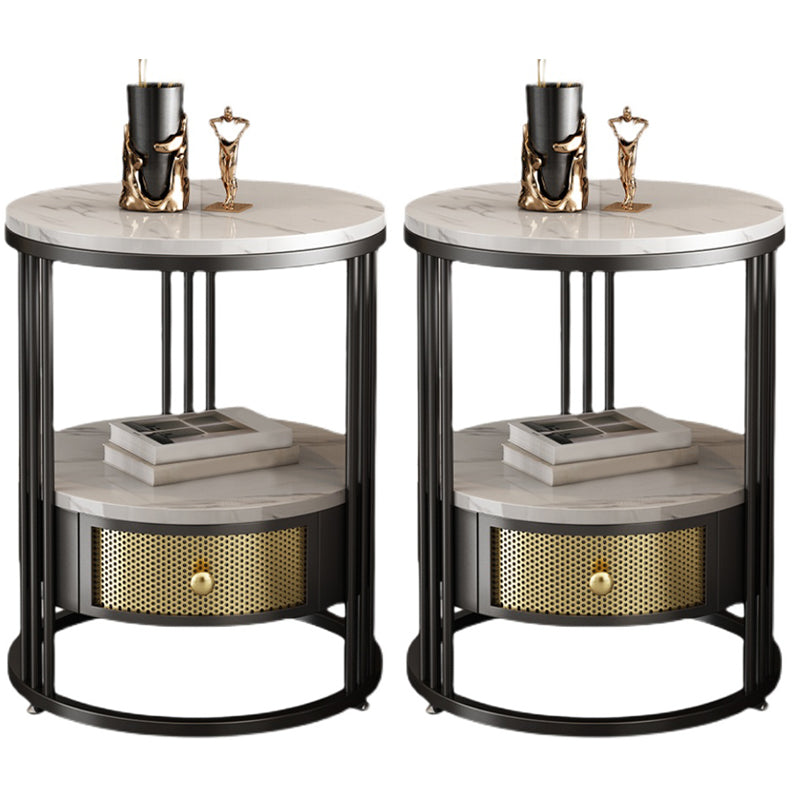 Contemporary Slate Top Round Side End Table Frame End Table with Drawer