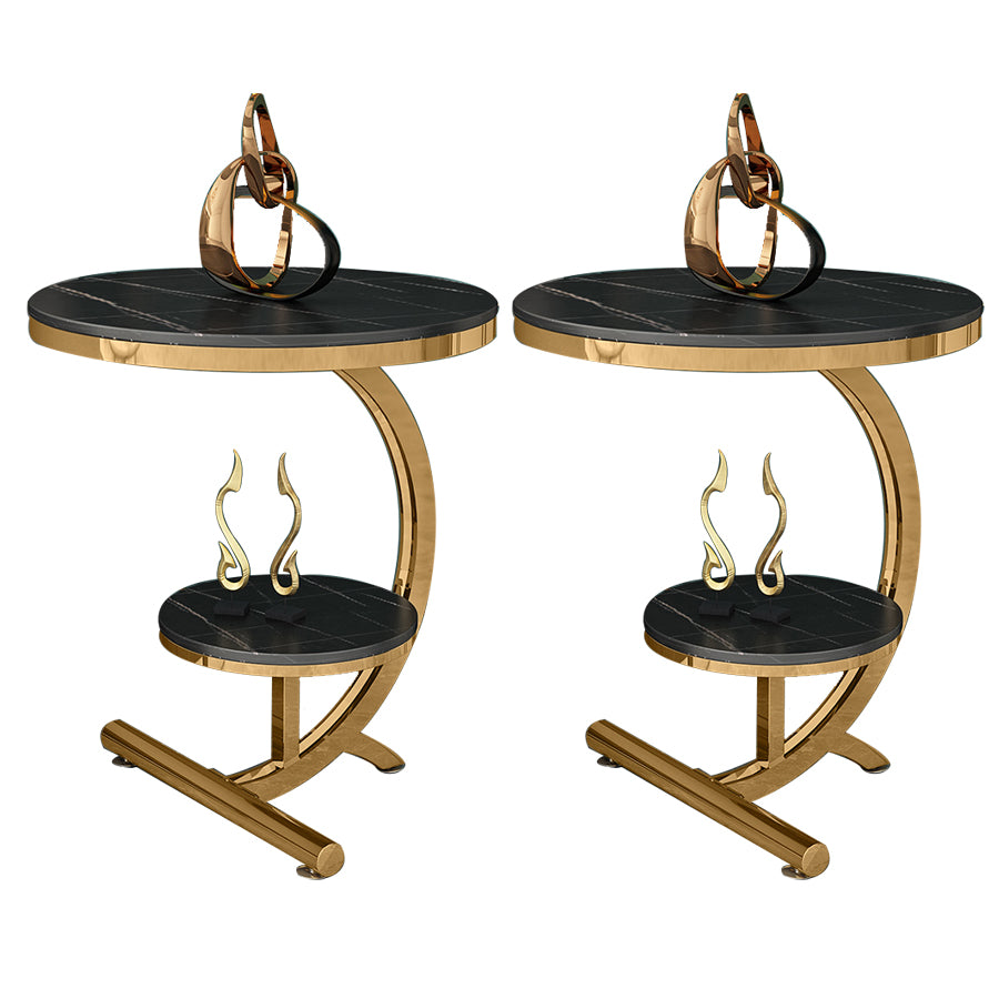 Contemporary Metal C Side Table Slate Top Round Side End Table