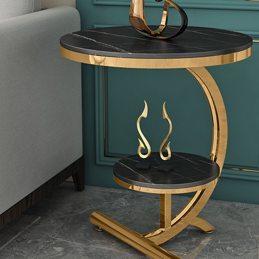 Contemporary Metal C Side Table Slate Top Round Side End Table