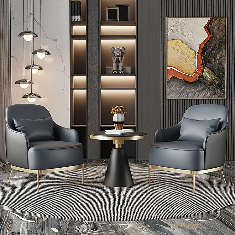 32.67" High Faux Leather Arm Chair Recessed Arms Accent Chair with Basic Four Leg