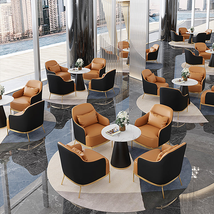 32.67" High Faux Leather Arm Chair Recessed Arms Accent Chair with Basic Four Leg