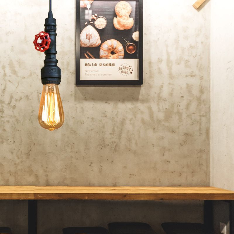 Lampada sospesa in stile fattoria 1 lampadina in ferro battuto lampada appesa con valvola rossa in nero/argento/ottone