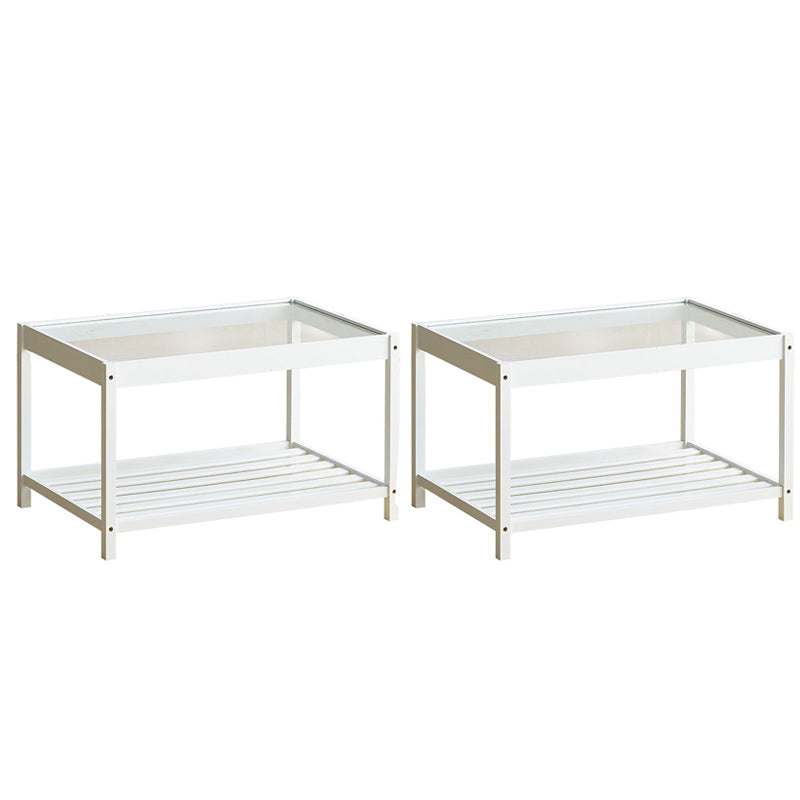 Modern Lower Shelf Nightstand Glass Top Bedside Cabinet for Bedroom