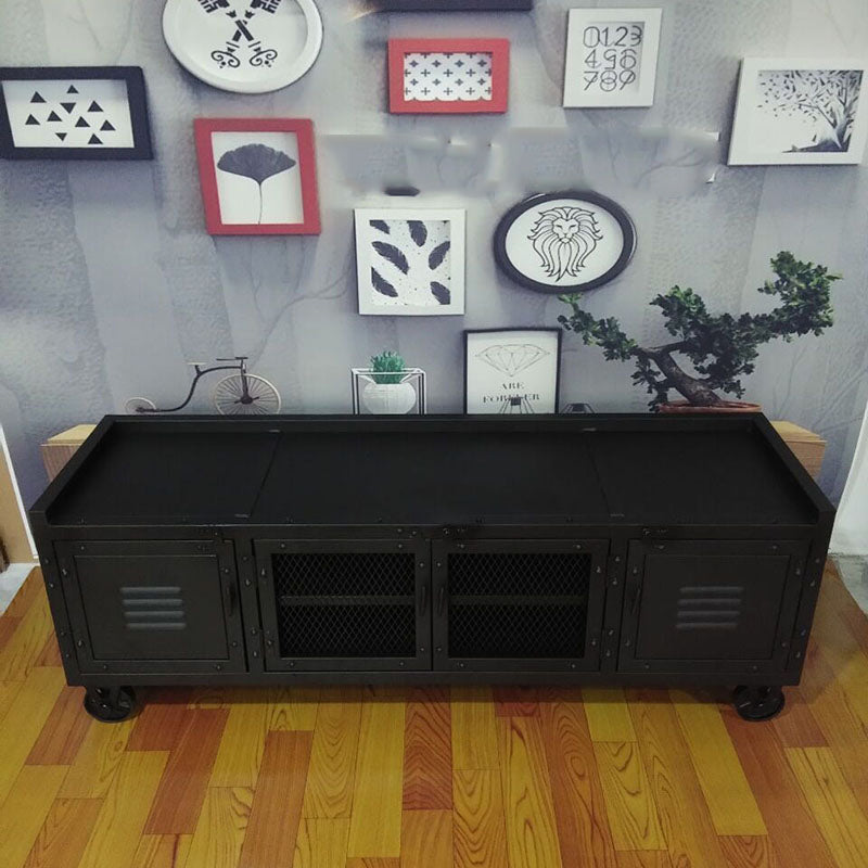 Metal Black TV Cabinet Industrial Style Home TV Stand Console with Casters