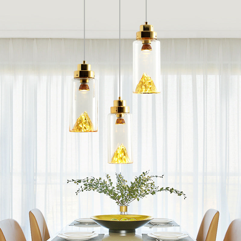 Cylinder/Semicircle Pendant Light Post Modernist Clear Glass Led Gold/Silver Hanging Lamp Fixture for Dining Room