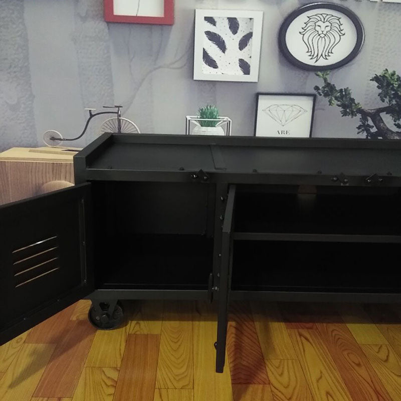 Metal Black TV Cabinet Industrial Style Home TV Stand Console with Casters