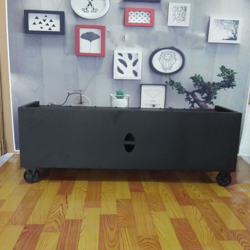 Metal Black TV Cabinet Industrial Style Home TV Stand Console with Casters