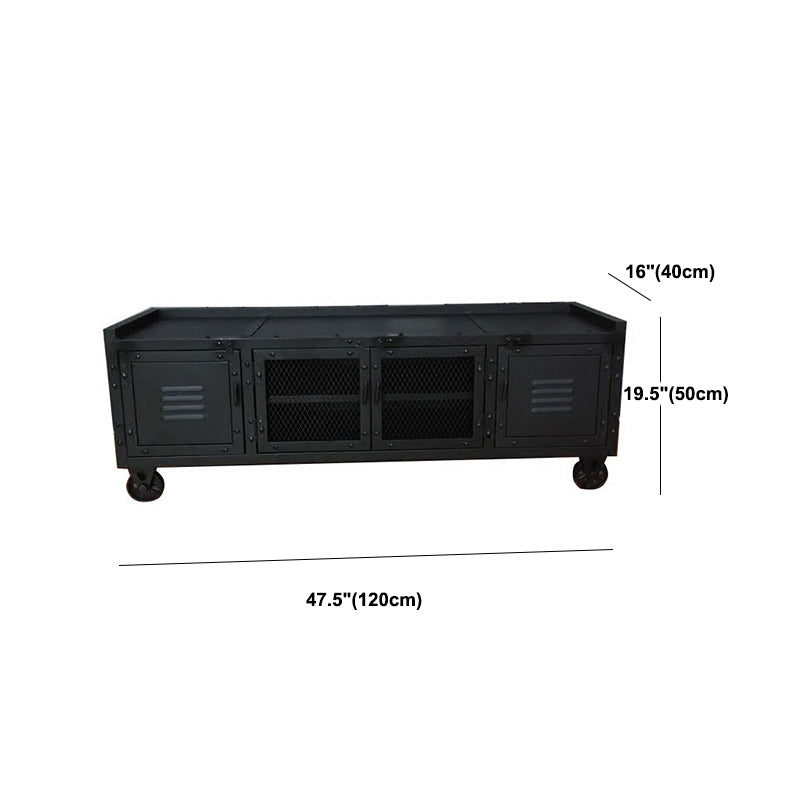 Metal Black TV Cabinet Industrial Style Home TV Stand Console with Casters