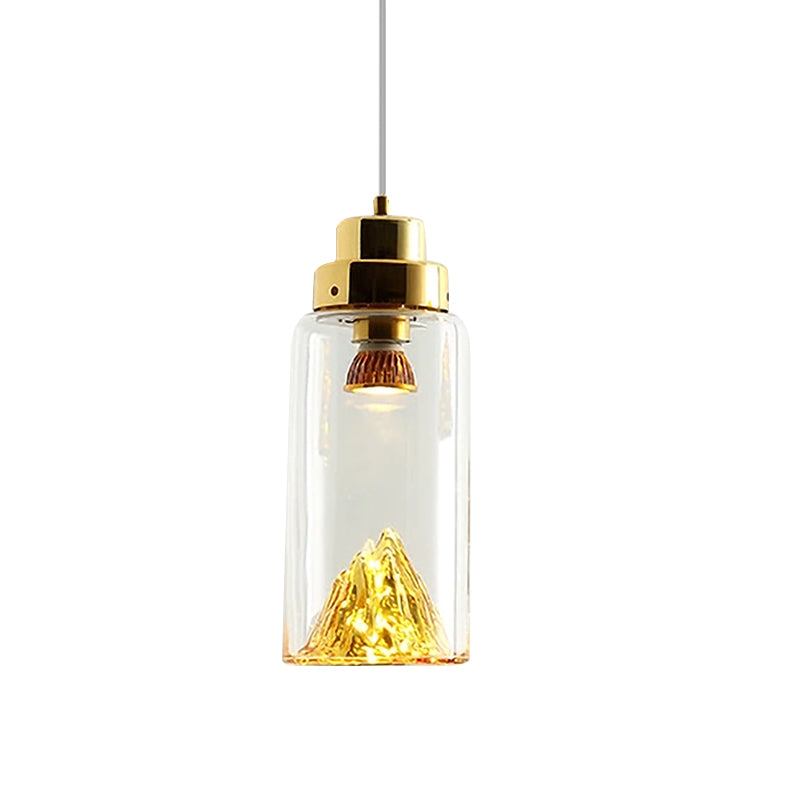 Cylinder/Semicircle Pendant Light Post Modernist Clear Glass Led Gold/Silver Hanging Lamp Fixture for Dining Room