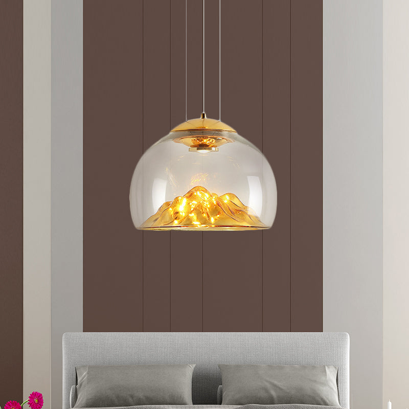 Cylinder/Semicircle Pendant Light Post Modernist Clear Glass Led Gold/Silver Hanging Lamp Fixture for Dining Room