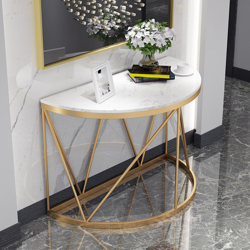 Glam Marble Console Table Half Moon Iron Accent Table for Hall