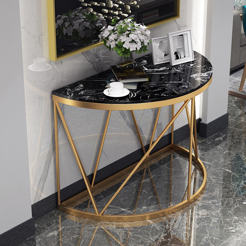 Glam Marble Console Table Half Moon Iron Accent Table for Hall