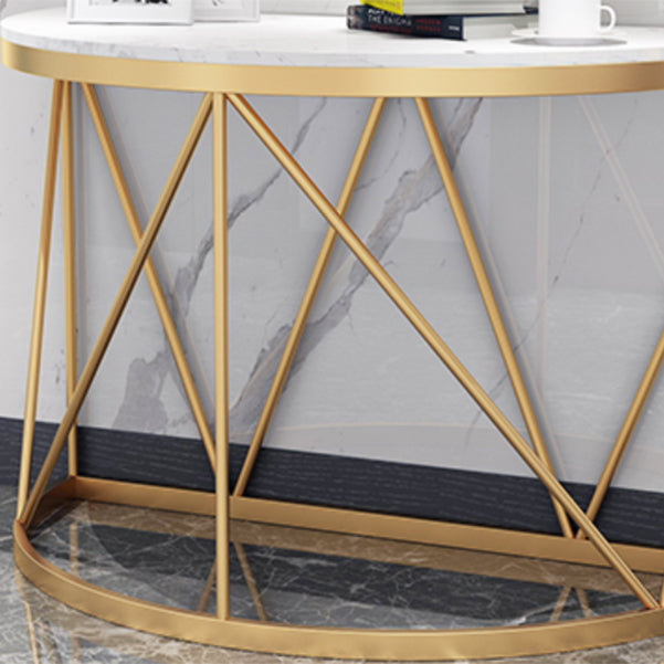 Glam Marble Console Table Half Moon Iron Accent Table for Hall
