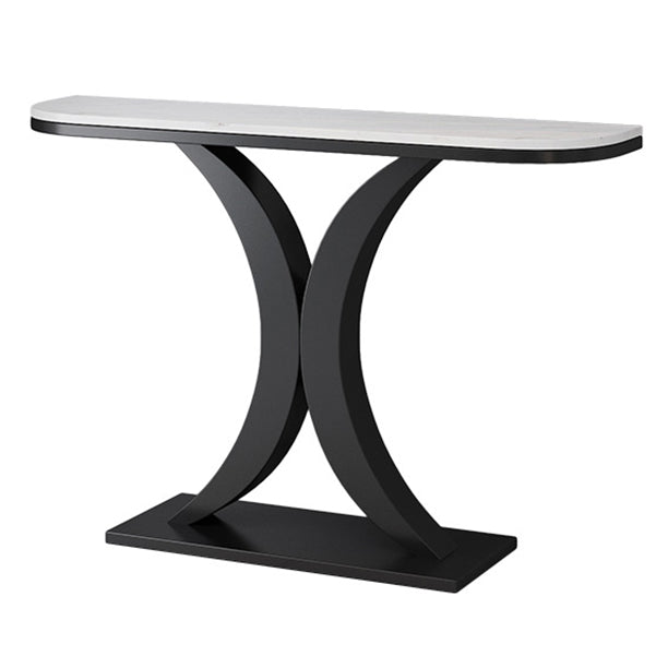 Glam Iron Console Sofa Table Half Moon Marble Console Accent Table for Hall
