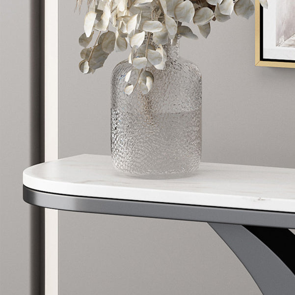 Glam Iron Console Sofa Table Half Moon Marble Console Accent Table for Hall