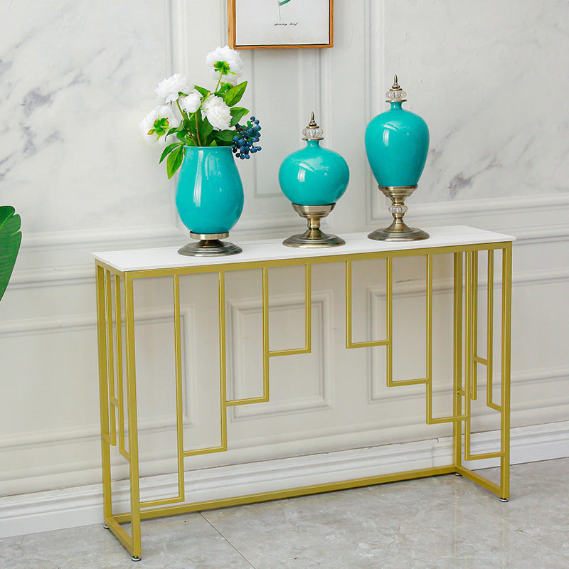 Glam Stone Console Table 12" W Rectangle Accent Table for Hall