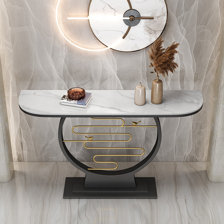 Glam Stone Console Table 12" W Half Moon Stain Resistant Accent Table for Hall