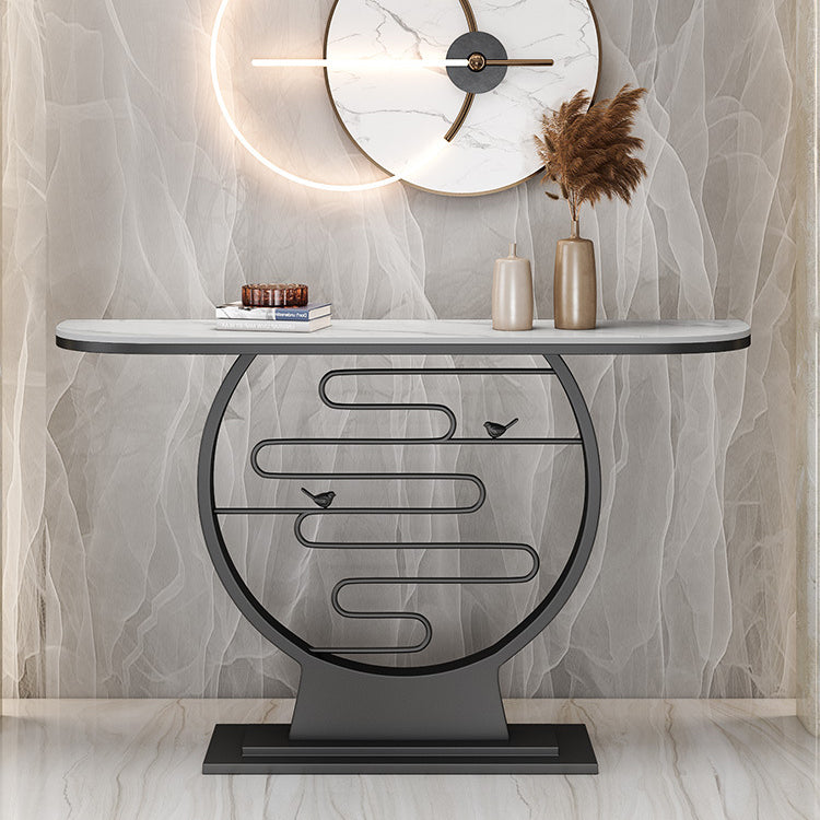 Glam Stone Console Table 12" W Half Moon Stain Resistant Accent Table for Hall