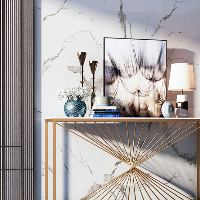 Glam Marble Console Sofa Table Rectangle Iron Console Accent Table for Hall