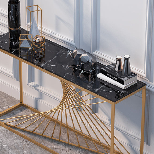 Glam Marble Console Sofa Table Rectangle Iron Console Accent Table for Hall