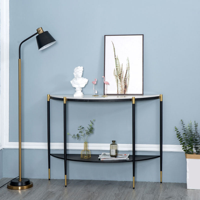 Glam Marble Console Table Half Moon 4 Legs Accent Table for Hall