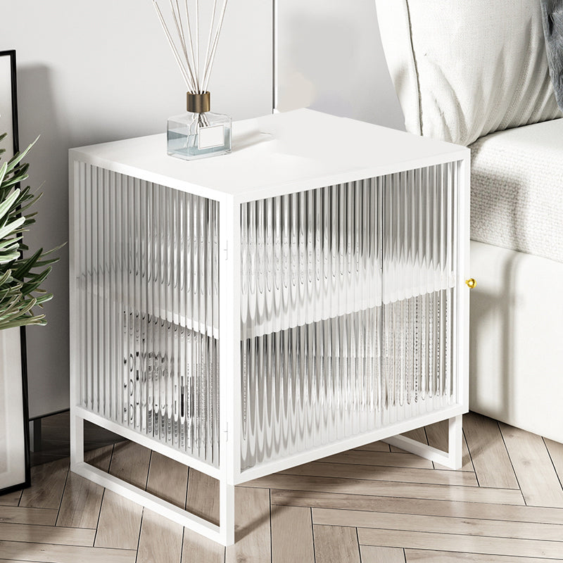 21.65" Tall Modern Night Table Black / White Metal Bedside Cabinet