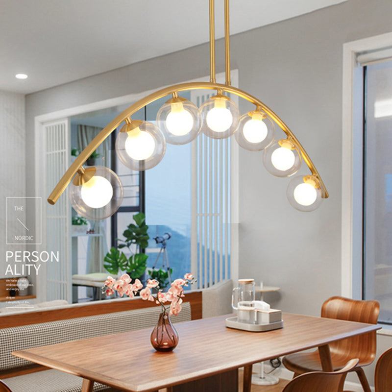 Modern Style Global Shape Island Lights Glass 3/7/9 Lights Pendant Light in Gold