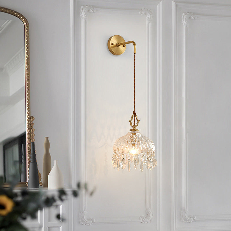 1-Light Wall Lamp Crystal Wall Mount Lamp with Glass Shade for Living Room