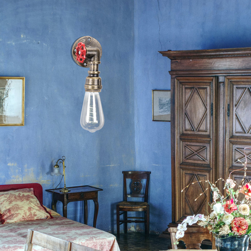 Industrial Style Water Pipe Wall Sconce Metal 1 Light Sconces for Living Room