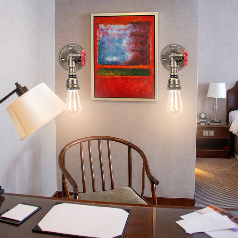 Industrial Style Water Pipe Wall Sconce Metal 1 Light Sconces for Living Room