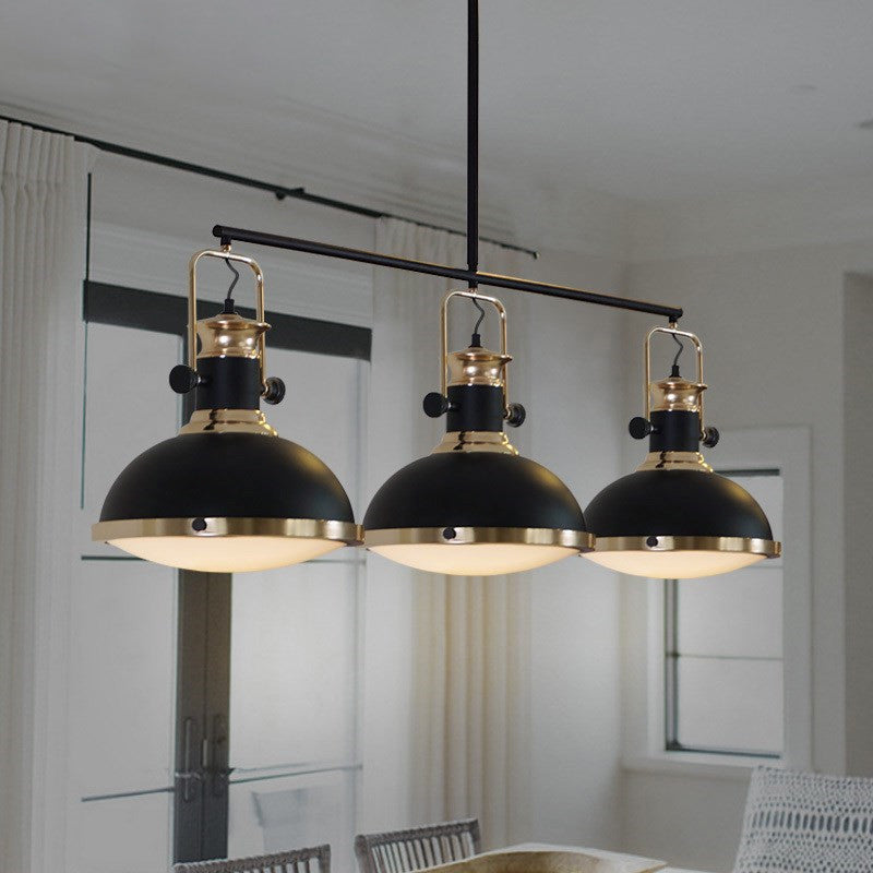 3 Head Dome Island Lighting Industrial Style Black Finish Metal Island Ceiling Light with Glass Diffuser