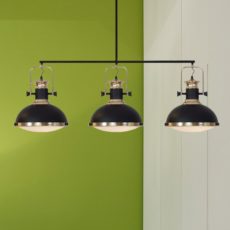 3 Head Dome Island Lighting Industrial Style Black Finish Metal Island Ceiling Light with Glass Diffuser