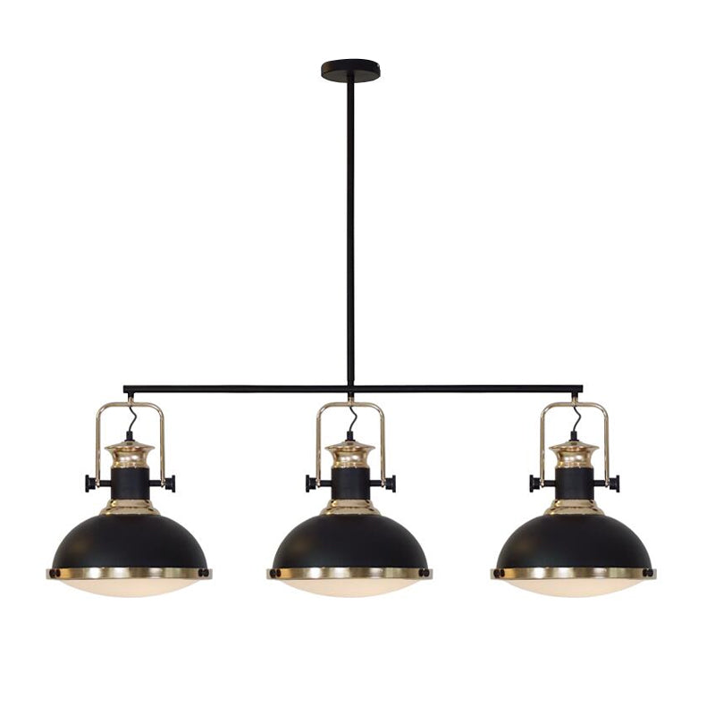 3 Head Dome Island Lighting Industrial Style Black Finish Metal Island Ceiling Light with Glass Diffuser