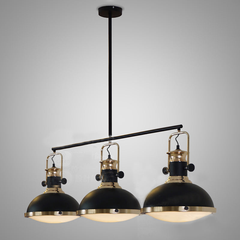 3 Head Dome Island Lighting Industrial Style Black Finish Metal Island Ceiling Light with Glass Diffuser
