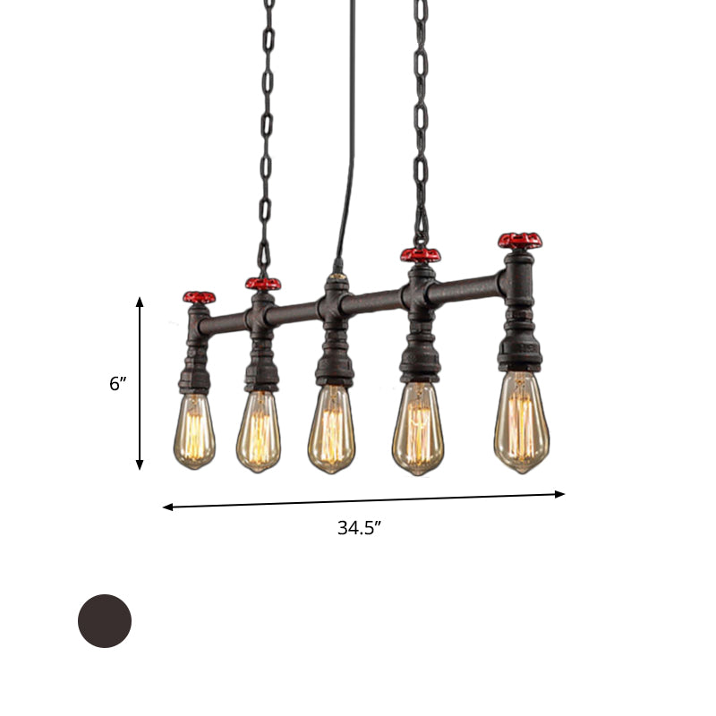Iron Bare Bulb Island Lighting Industrial 5-Head Dining Room Adjustable Ceiling Light Fixture with Pipe and Valve