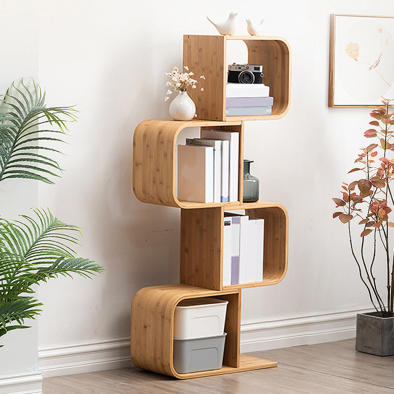 Natural Geometric Bookcase Contemporary Open Back Bamboo Shelf