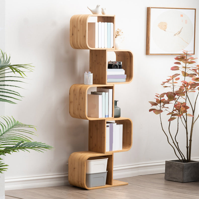 Natural Geometric Bookcase Contemporary Open Back Bamboo Shelf