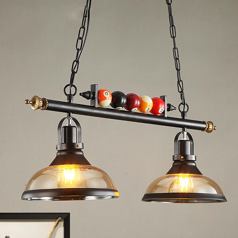 Glass Glass Black Island Canderant Dome Dome 2/Light Rustic Hanging Kit con sfere a più colori