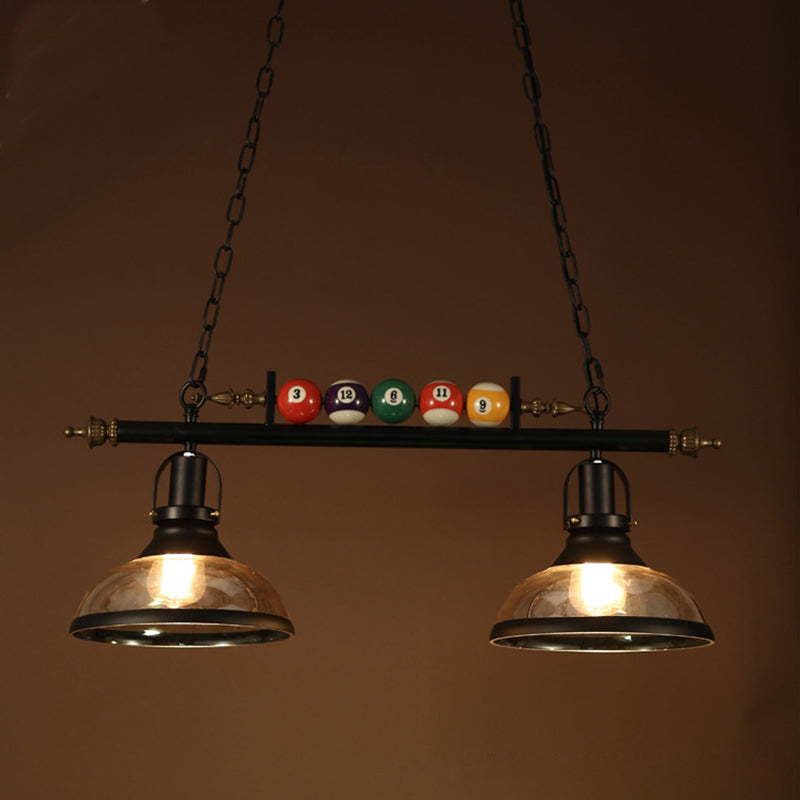 Glass Glass Black Island Canderant Dome Dome 2/Light Rustic Hanging Kit con sfere a più colori